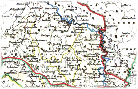 Die Ober und Niedere Grafschaft Hoya (innerhalb der roten Linie)